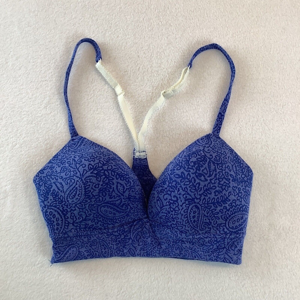 Tommy Hilfiger Bra Women's Size 34C Blue Paisley Knit Racerback Lined Wireless